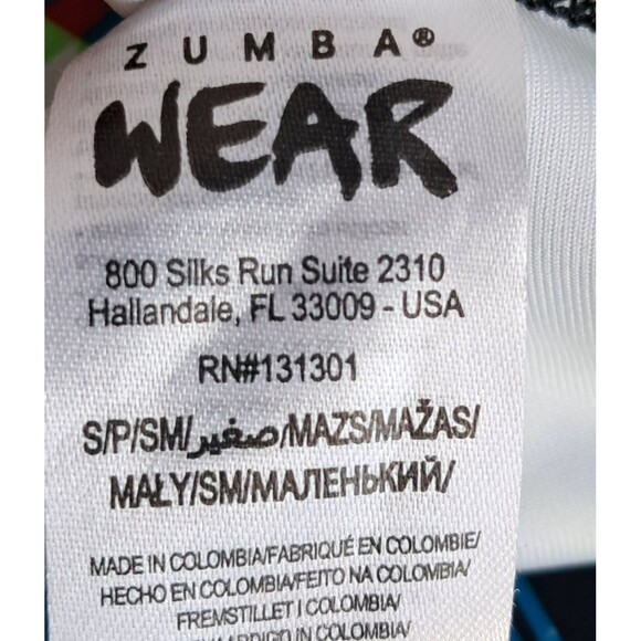 Zumba Faster Better Ankle Leggings SMALL Neon Green Blue Jacquard Waist Band - Picture 9 of 10